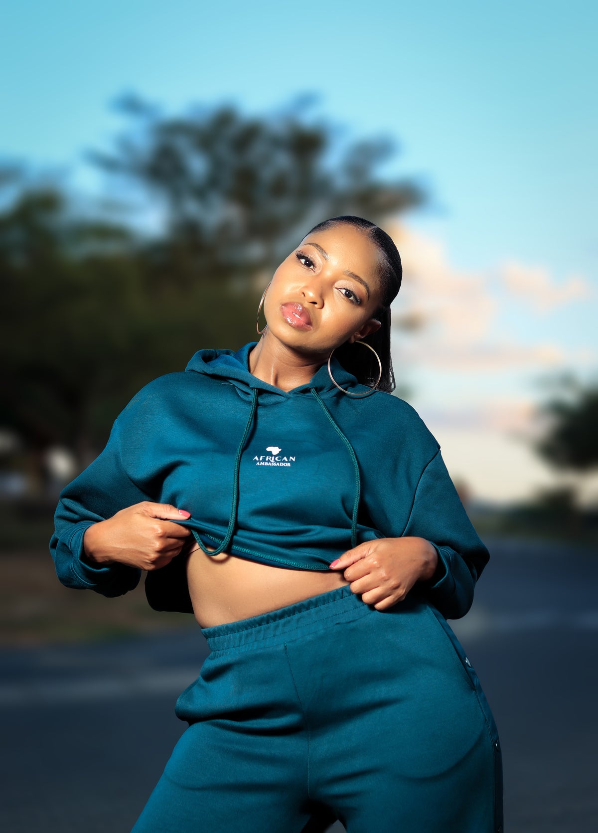 Ladies loose cropped top (Turquoise)
