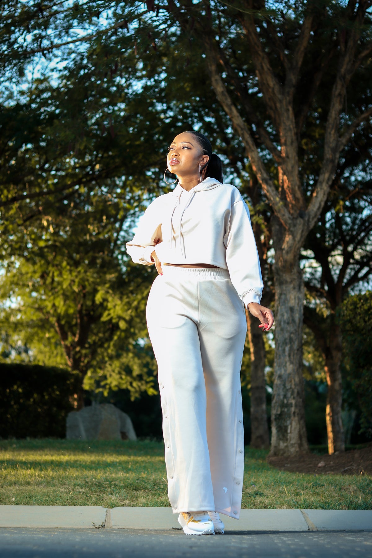 Ladies button-up loose wide leg pants (beige)