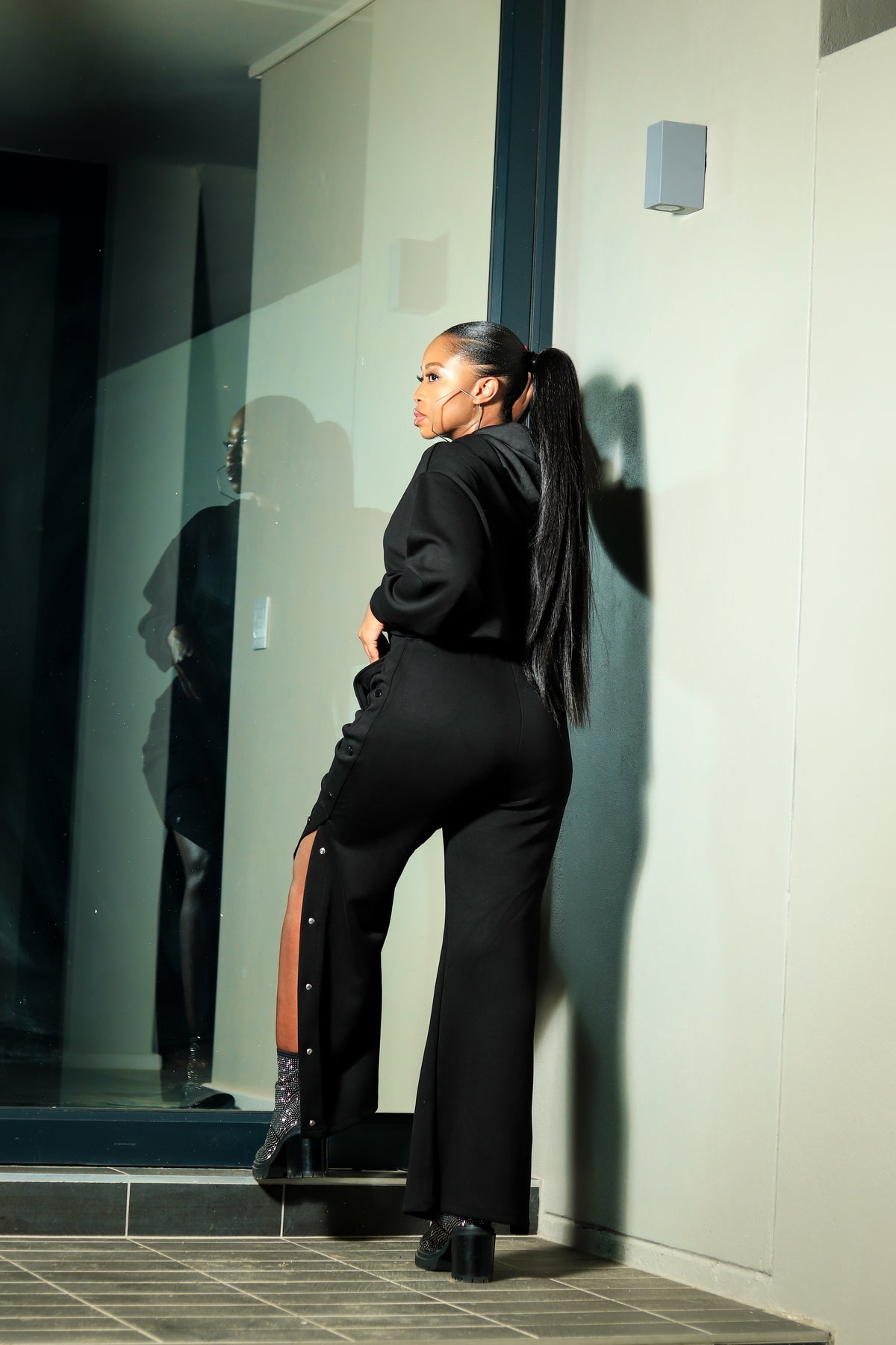 Ladies loose button-up pants (black)